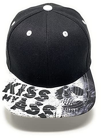 Outfitfabrik Snapback Cap für Herren und Damen, blanko Kappe in schwarz mit geradem Schirm Kiss My Ass in schwarz/weiß (Unisex)