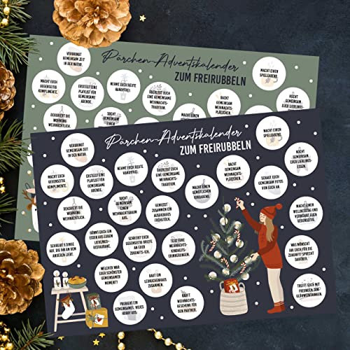 Papierdrachen Adventskalender mit Rubbelfeldern - Aufgaben Paare - 2 DIN A4 Bögen mit je 24 Feldern mit Aufgaben für eine schöne Adventszeit - Set 1