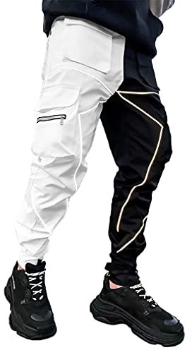 Herren Cargohose Hip Hop Techwear Haremshose Jogger Sweathose mit Taschen Jogging Punk, Weiss/opulenter Garten, X-Groß