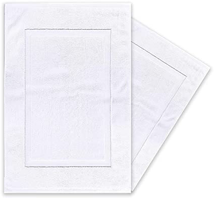 Pack of 2 100% Cotton Bath Mats White Extra Soft Luxury Hotel Quality Shower Bathroom Mat Bath Floor Towel White Floor Mat 50 x 80 cm