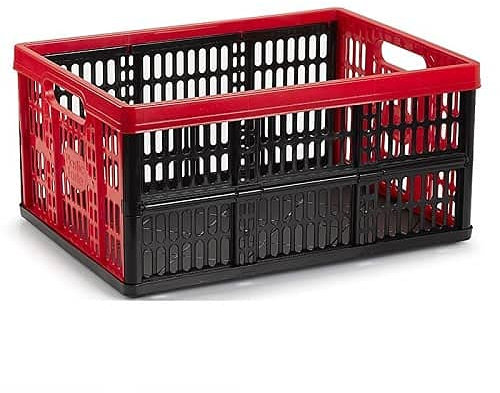 CABLEPELADO Caja Plegable con Asas, Caja plástico para Camping, Caja plástico Organizador, 48 cm Largo x 35 cm Ancho x 23 cm Alto, Capacidad 32 litros, Carga máxima de 18 Kg, Rojo