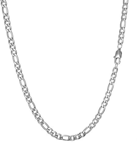 AFSTALR Herren Silber Edelstahl Panzerkette für Herren Schmuck Figaro-Halskette - Männer Silber ketten 5mm-45-90cm aus Edelstahl Silber/Schwarze/Gold Figaro-Halskette
