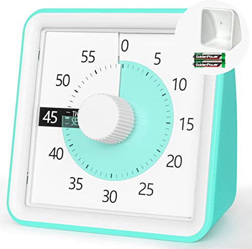 Minuteur de Compte à rebours de 7,6 cm avec Couvercle Amovible ; minuterie visuelle de 60 Minutes et 1 Heure avec étui de Protection, Outil pédagogique, réunion, Compte à rebours pour Enfants, Menthe
