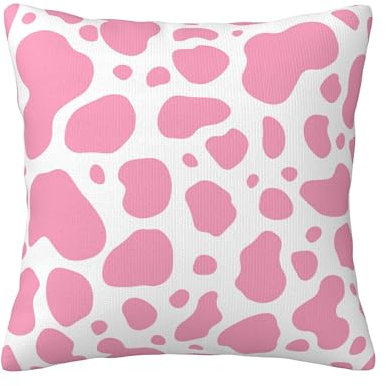Housse de coussin carrée décorative pour canapé/lit/voiture Motif vache Rose 45,7 x 45,7 cm