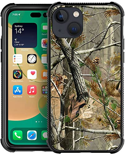 Yesad Compatible with iPhone 13 Mini Case,Real Jungle Camo Soft TPU Bumper Shockproof Tempered Glass Back Cover Case for iPhone 13 Mini