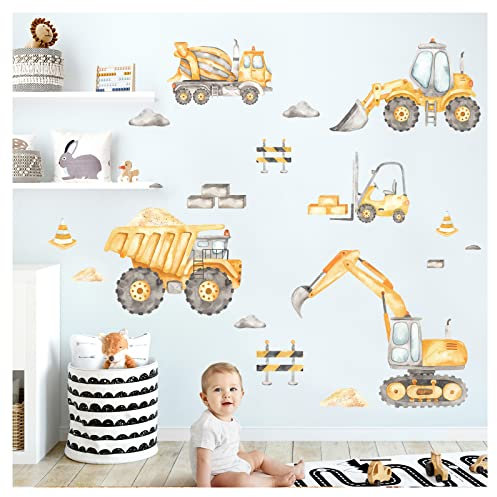 Grandora Wandsticker Bagger Set Wandtattoo Kinderzimmer Junge Fahrzeuge Babyzimmer Wandaufkleber Baustelle Wanddeko DL965-4