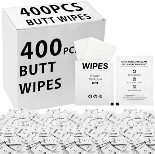 400 Pcs Butt Wet Wipes for Women Individually Wrapped Wipes for Women Man Travel Hand Face Body Cleaning Adults Bathroom Toilet Daily Use(White)