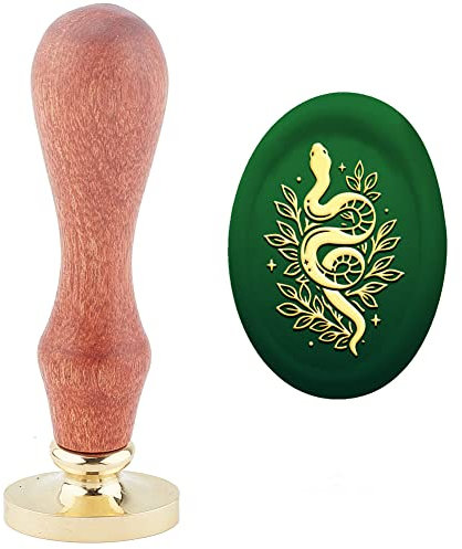 craspire Wachs-Siegelstempel Schlangen-Siegelstempel 20 × 30 mm Abnehmbarer Messingkopf-Siegelstempel Mit Holzgriff Für Karten-Einladungs-Geschenkverpackung