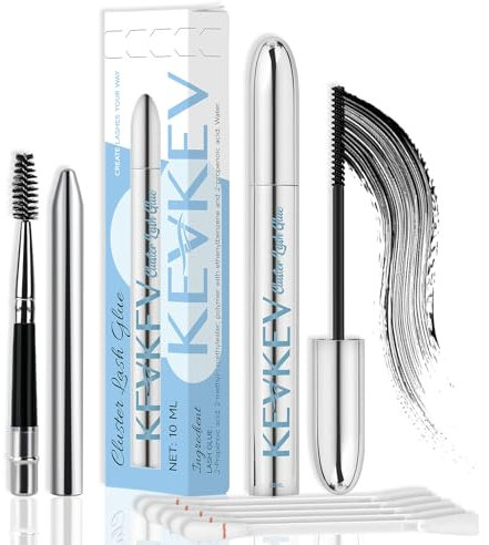 KevKev Eyelash Glue - 10ml, Long Lasting, Mild Formula, Waterproof, Individual Lash Glue with Remover and Cotton Swabs - Black