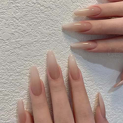 Agasar 24pcs Long False Nails Nude Stick on Nails Gradient Press on Nails Removable Glue-on Nails Fake Nails Women Girls Nail Art Accessories, Variety Pack
