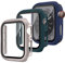 3 Piezas Funda para Apple Watch Series 3 2 1 Funda Protector de Pantalla Vidrio Templado， PC Duro HD Anti-Choque Cobertura Completa Carcasa para iWatch 42mm，Starlight/verde pino/azul medianoche