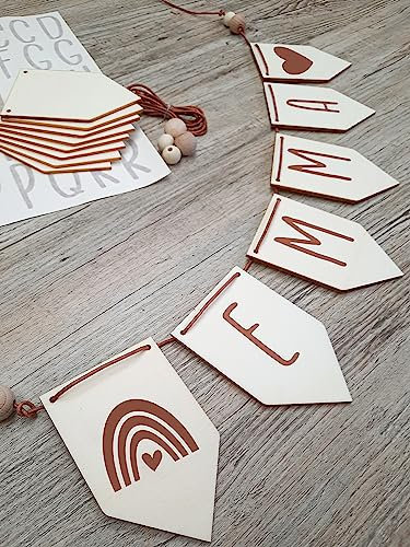 Girlande | Wimpelkette Kinderzimmer mit Namen | Bastelset | Made in Germany | personalisiertes Kinderzimmerdeko | schöne Wanddeko Kinderzimmer, Geschenk zur Geburt, Taufe