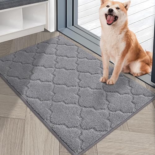 COSY HOMEER Front Door Mat 50x80 CM, Dirt Trapper Floor Mat, Polyester Welcome Door Mat for Kitchen Room Office Entryway Doors, Absorbent Non-Slip Indoor Doormat, Machine Washable, Light Grey