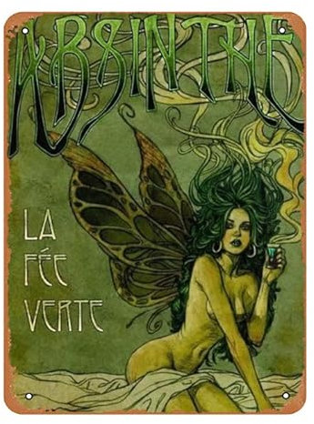 Muecddoa Vintage Pariser Grüne Fee Absinth Alkoholischer Aperitif Werbung Poster Wandkunst Dekor Metallschild – 20,3 x 30,5 cm