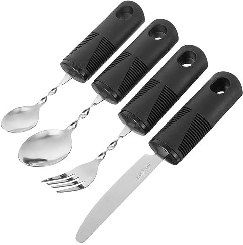 Homoyoyo 4pièces Ustensiles Adaptatifs Antidérapants Acier pour Personnes Âgées Ensemble De Pliables avec Poignées Texturées Outils De Repas Ergonomiques pour Alimentaire Sécurité
