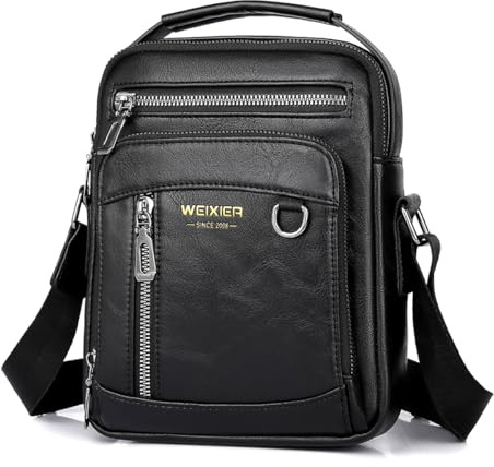 ANPTER Umhängetasche PU Leder Herren Schultertasche Herrentasche Shoulder Bag Seitentasche Crossbody Vintage Umhängetaschen Handytasche Messenger Bag Umhängen Tasche (Schwarz Umhängetasche Herren)