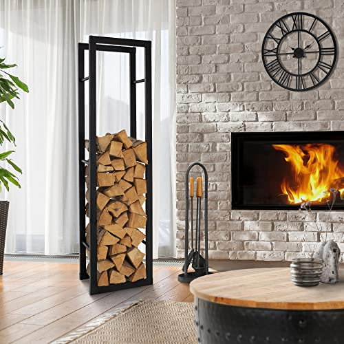 ML-Design Rastrelliera Porta Legna 40x150x25 cm Scaffale Verticale in Acciaio Nero per Interno Esterno Resistente alle Intemperie Supporto in Metallo per Legna da Ardere da Soggiorno Camino Salotto