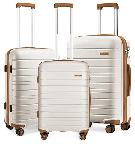 KONO 71,1 cm Leichter Hartschalenkoffer 100 l Reisegepäck mit TSA-Schlössern und 4 Spinner-Rädern (cremefarben, 76 x 49 x 30 cm), cremeweiß, L(Large 28Inch), Hartschalenkoffer