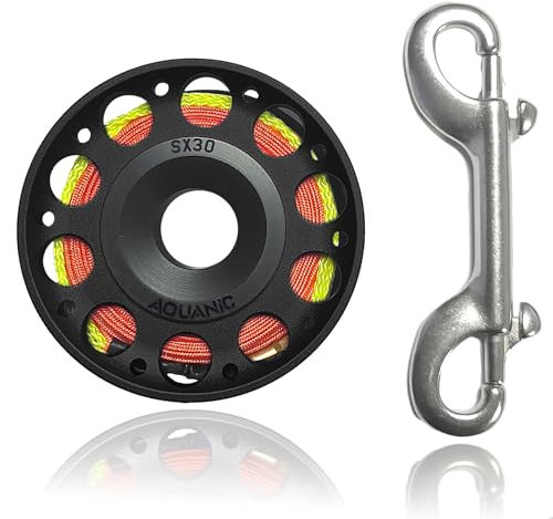 nitescuba Tauchrolle 101FT Finger Reel mit Dive Double-Ended Bolt Snap Clip Aluminium Scuba Dive Finger Spule Spule Reel für Schnorcheln Tauchen Angeln (Schwarz)