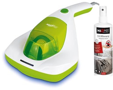 MAXXMEE Milben-Handstaubsauger inkl. Anti-Milben Spray | Antimilben-Sauger mit UV-C Licht, vernichtet 99,9% der Milben | Matratzensauger inkl. HEPA Filter und 250ml Staubbehälter [Limonengrün]