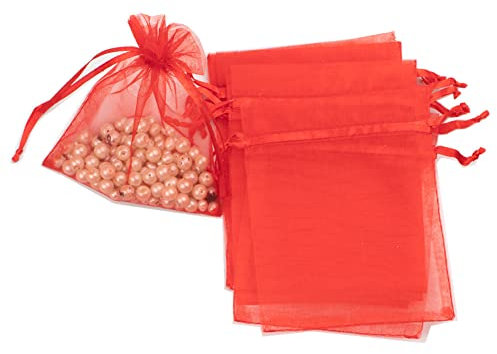 Wambere 100 Stück Organzabeutel Organzasäckchen Geschenkbeutel Kordelzugtaschen Geschenktasche Süßigkeitentüten Schmuckbeutel für Hochzeit Geburtstag Festivalparty Geschenkverpackung,Rot,17x23cm