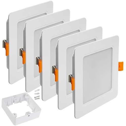 Maclean MCE373 S + MCE378 S LED Licht-Panel Einbaustrahler 5-er Pack Deckenstrahler Deckenspot Deckenleuchte Decken-Strahler Einbauleuchte (5-er Pack 9W Einbaustrahler + Aufputzadapter, Eckig)