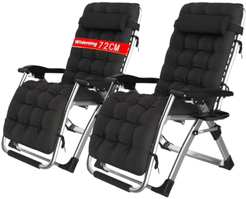 PETHOMEL Gartenliege Klappbar 2er Set, Klappbarer Liegestuhl Sonnenliege Belastbarkeit 200 kg, mit Verstellbarer Kopfstütze und Getränkehalter Lehnender Relaxliege Garten (Schwarz)