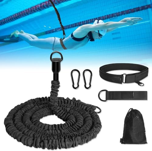 mizikuu Résistance Ceinture de Natation, 4-12M Elastique de Nage Réglable Ceintures D'entraînement De Natation Ceinture Stationnaire Swim Trainer pour Enfants Adultes