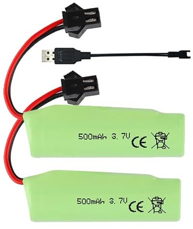 Pinsinholy 3.7V 500mAh 1S Li-ion Battery with SM-2P Rechargeable High Capacity Batteries with 2 USB Charger Fit for RC Cars RC Boat RC Truck RC Stunt Car