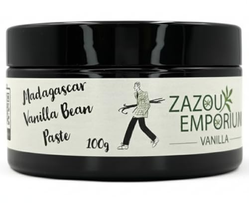 Zazou Emporium - Vanilla Bean Paste with Real Seeds, 100g - Pure Madagascar Vanilla - No Additives, No Caramel Colour - For Baking & Desserts