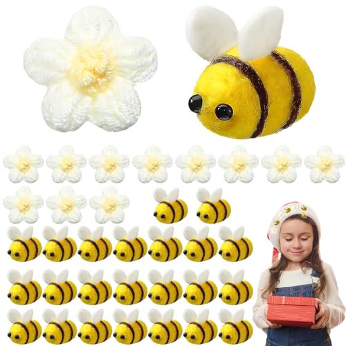 Bogoro 36 Stück Bienen Deko,Biene Mini Filzen,Filzbienen Kleine Bienen,Deko Bienen,Mini Biene Handwerk Dekoration,Kleine Harzbienen für Babyparty Kostüm DIY Handwerk Anhänger Wand Hut Deko