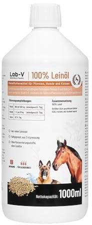 Lab-V Olio di lino per cavalli, cani e gatti, 1000 ml