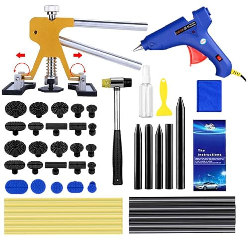 lcyen Car Dent Repair Kit,Car Dent Puller,54 Pcs Car Dent Removal Kit Paintless Dent Puller Kit with Dent Puller,Glue Gun,Glue Sticks,for Car Dent Removal, Minor Dent and Deep Dent Removal