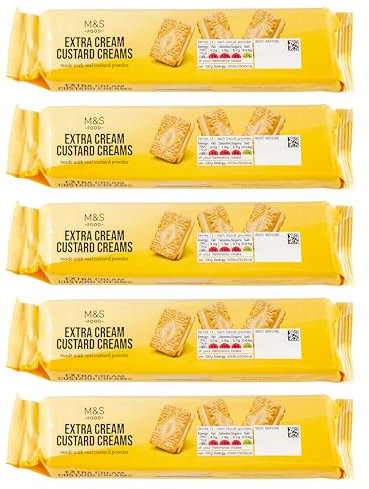 Premium Extra Cream Custard Creams, Vanilla Custard Flavoured Biscuits - Set of 5 x 165g Packs (825g)