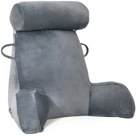 MINGPINHUIUS Cuscino da lettura XL per letto e divano con collo rimovibile, ideale per adulti con memory foam, per leggere, lavorare, giocare, guardare la TV, rilassarsi (grigio)