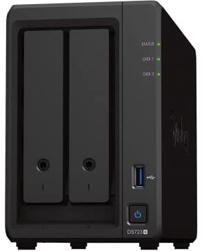 Synology DS723+ - Discstation NAS a 2 bay (AMD Ryzen™ 4 thread R1600 dual-core 2 GB Ram 2 porte LAN RJ-45 1GbE), pacchetto da 8 TB con 2 HAT3300-4T