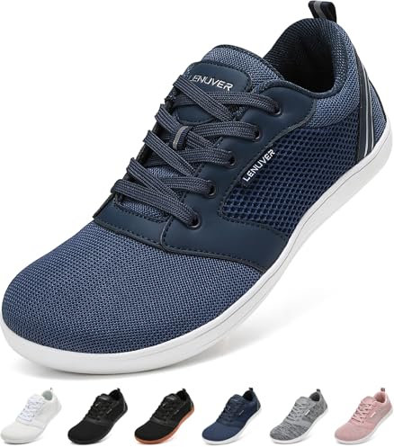LENUVER Barfußschuhe Damen Sommer Barfussschuhe Herren Traillaufschuhe Atmungsaktiv Straßenlaufschuhe Leichte Fitnessschuhe Schnell Trocknend Sneaker (Blau, 37EU)
