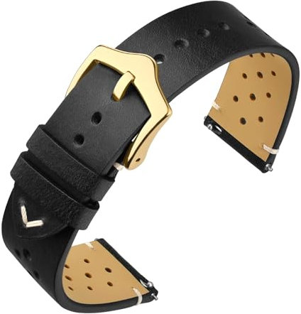 ANNEFIT Vintage Leder Uhrenarmband, Schnellverschluss Ersatzband 22mm mit Gold Schnalle für Herren Damen (Schwarz)