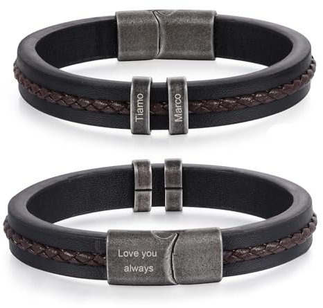 Glooraca Personalisierte Armbänder für Männer Benutzerdefinierte 1-5 Namen Leder Herren Armband Personalisierte Geschenke für Papa Ehemann Sohn