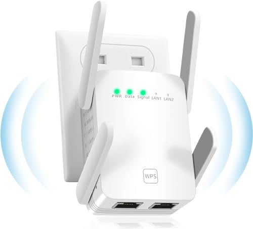 300 Mbit/s WiFi Booster Range Extender,with LAN Ethernet connection, WPS support, Compatible with Alexa, Allen Standard Routers, White, UK Plug N300