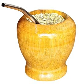 Mate Yerba Mate Gourd Cup, argentino de algarrobo natural, tallado a mano, con bombilla