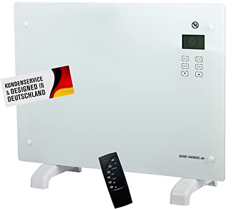 Elektroheizung Mit Digitalen Display Und Fernbedienung - Mobiler Konvektor Für Zuhause - Moderne Optik - Effiziente Und Energiesparende Glasheizung Mit Thermostat Und Überhitzungsschutz (1500, Watt)