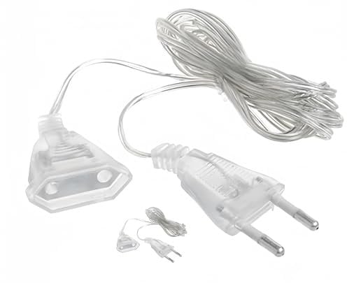 COMVASTARS 2 Pcs Prolunga Elettrica 3 Metri,cavo di prolunga Elettrico Trasparente con Spina,Cavo piatto pvc di prolunga,Cavo di Prolunga Piatto, Trasparente per Lanterne LED e Esterni.