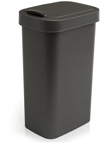 Hausfelder Mülleimer 25l mit Deckel, Schwingdeckel Abfalleimer mit 25 Liter in schwarz, ideal als Abfallbehälter für Küche, Restmülleimer, Papierkorb, Kunststoff BPA-frei