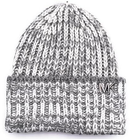 Michael Kors Mütze I Damenmütze I Beanie I Wollmütze I Wintermütze I One Size I Strickmütze I Weiche Acrylwolle I Logo I Grau-Weiss 1181