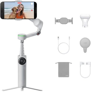 Insta360 Flow 2 Pro Pack Creator Grigio Pietra- Gimbal per smartphone AI, Apple DockKit, modalità di inclinazione libera, treppiede/selfie stick incorporati, adatto a vlog/viaggi, Spotlight e MagSafe.