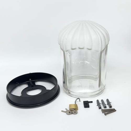 AROBA Grab Laterne Wetterfest 20cm Glass Kappe mit ALU Untersatz in schwarz Grablicht 14cm Durchmesser Verschließbar inkl. Vorhängeschloss
