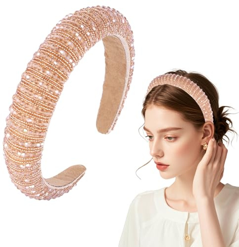 Yoolhamy Strass-Stirnband mit glitzernden Schmucksteinen, Perlenhaarband, Silber-Gold, Kristall-Haarreif, gepolstert, Hochzeitspailletten-Stirnbänder für Braut, Diamant-Haarband für Damen, Mädchen,