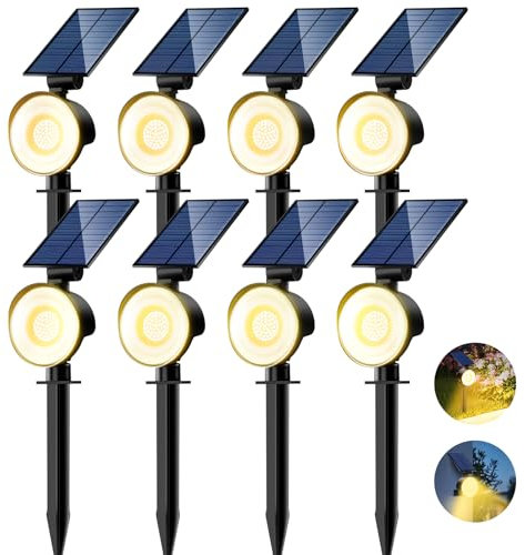nipify Solarlampen für Außen Garten, 8 Stück 53 LED Solar Strahler Gartenleuchten IP65 Wasserdicht, 3 Helligkeit Warmweiß Solarleuchten Aussenleuchte Wegeleuchte für Draußen Wege Wand Outdoor