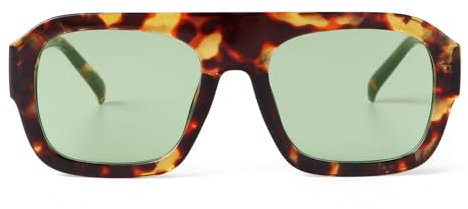 Laurinny Trendy Quadratische Sonnenbrille für Frauen Retro 70er Piloten Sonnenbrille for Damen Herren Klassische Pilotenbrille(Schildpattrahmen/grüne Gläser)